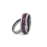 silver amethyst couples wedding ring set
