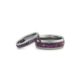 silver tungsten ring set with amethyst inlay
