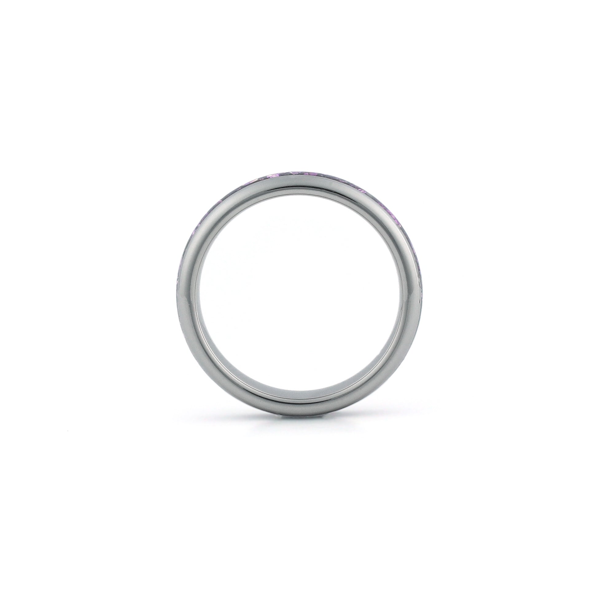 4mm silver amethyst wedding band with purple gemstone inlay