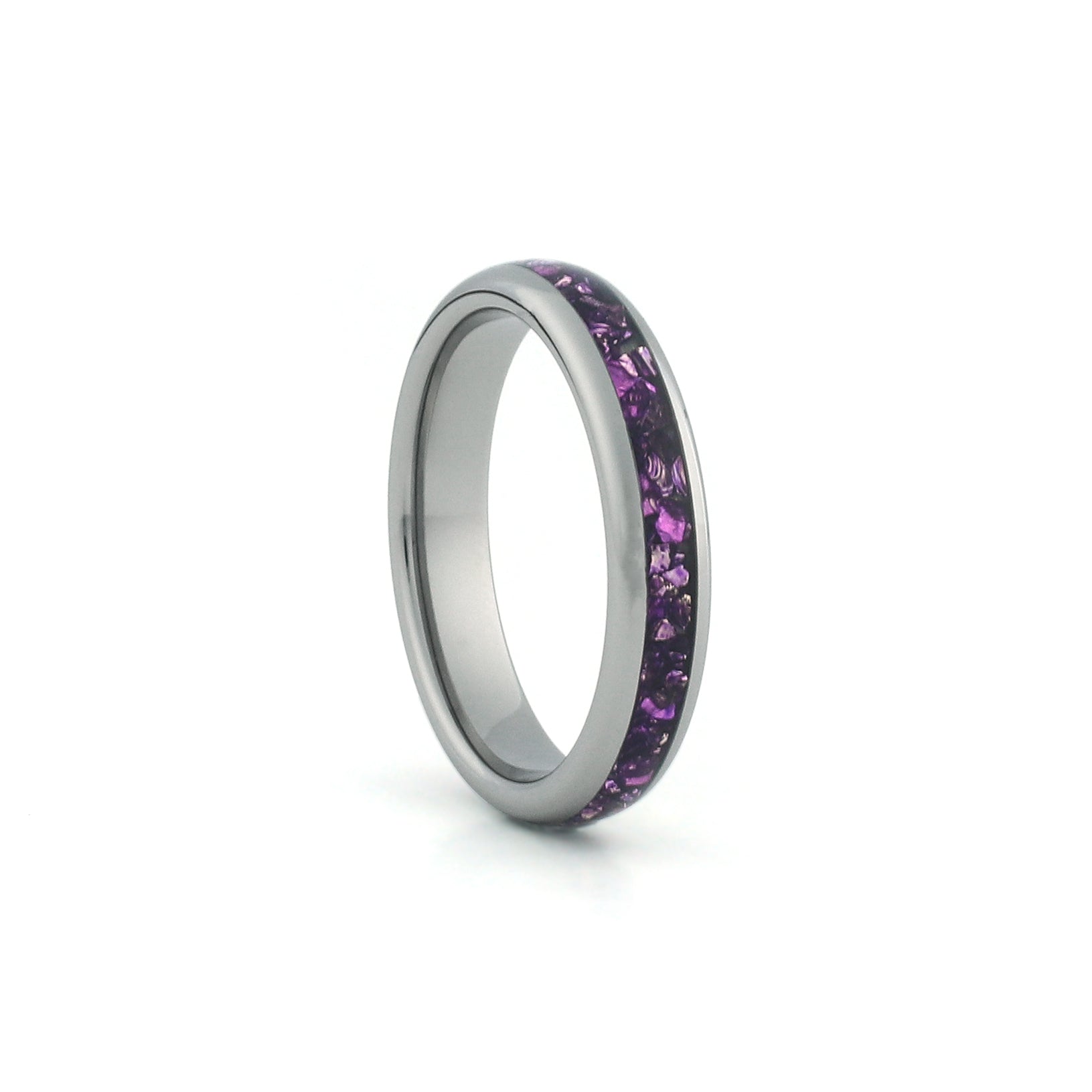 4mm silver amethyst wedding band with purple gemstone inlay