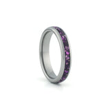 4mm silver amethyst wedding band with purple gemstone inlay