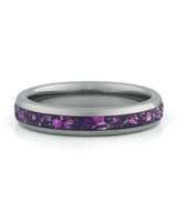 Front view of silver 4mm amethyst tungsten wedding band