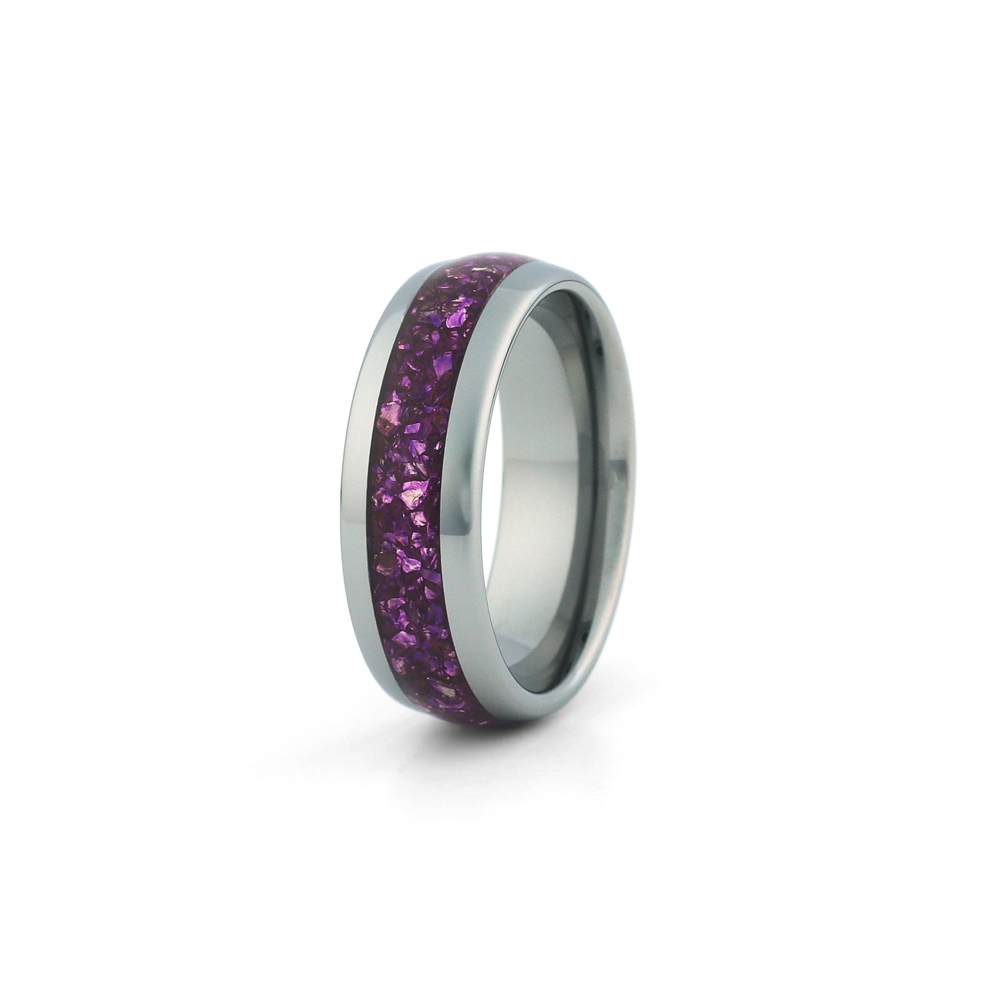 silver tungsten amethyst wedding band
