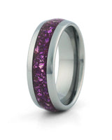 Men's silver tungsten wedding ring with amethyst stone inlay, 8mm band