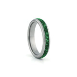 slim emerald wedding band silver