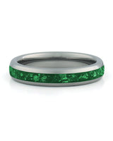 Front view of silver 4mm emerald tungsten wedding band