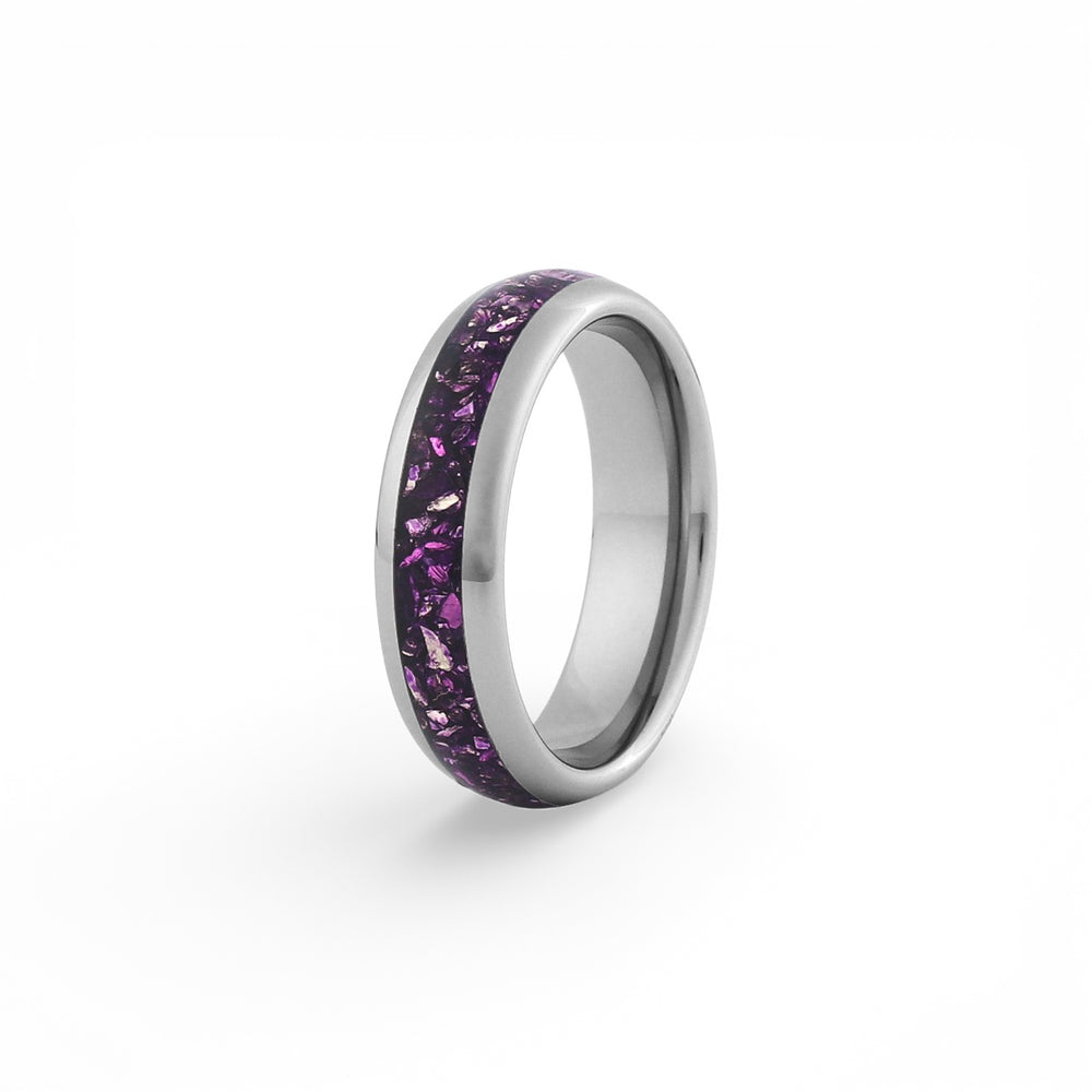 6mm silver amethyst wedding band with polished finish