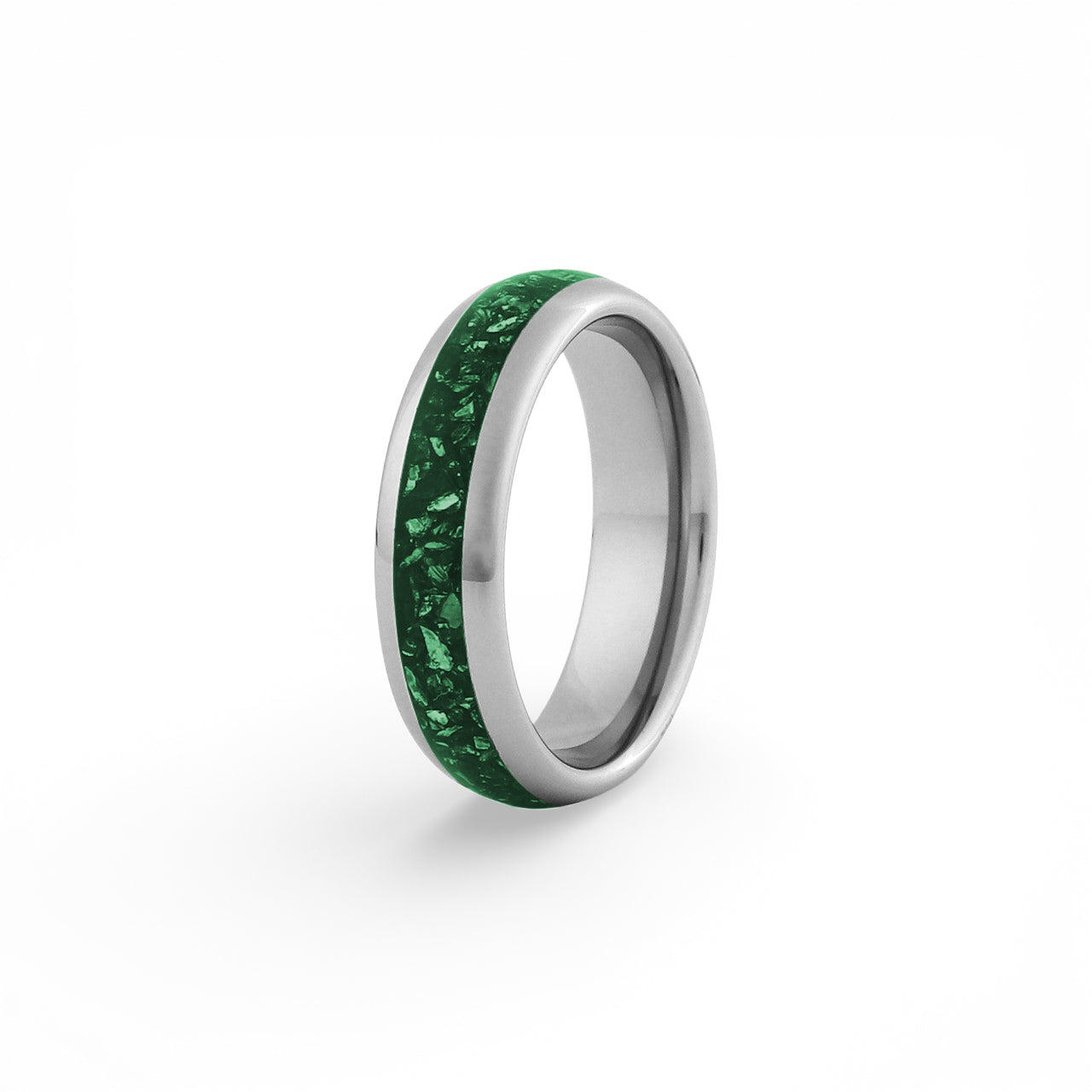 6mm silver emerald tungsten wedding band
