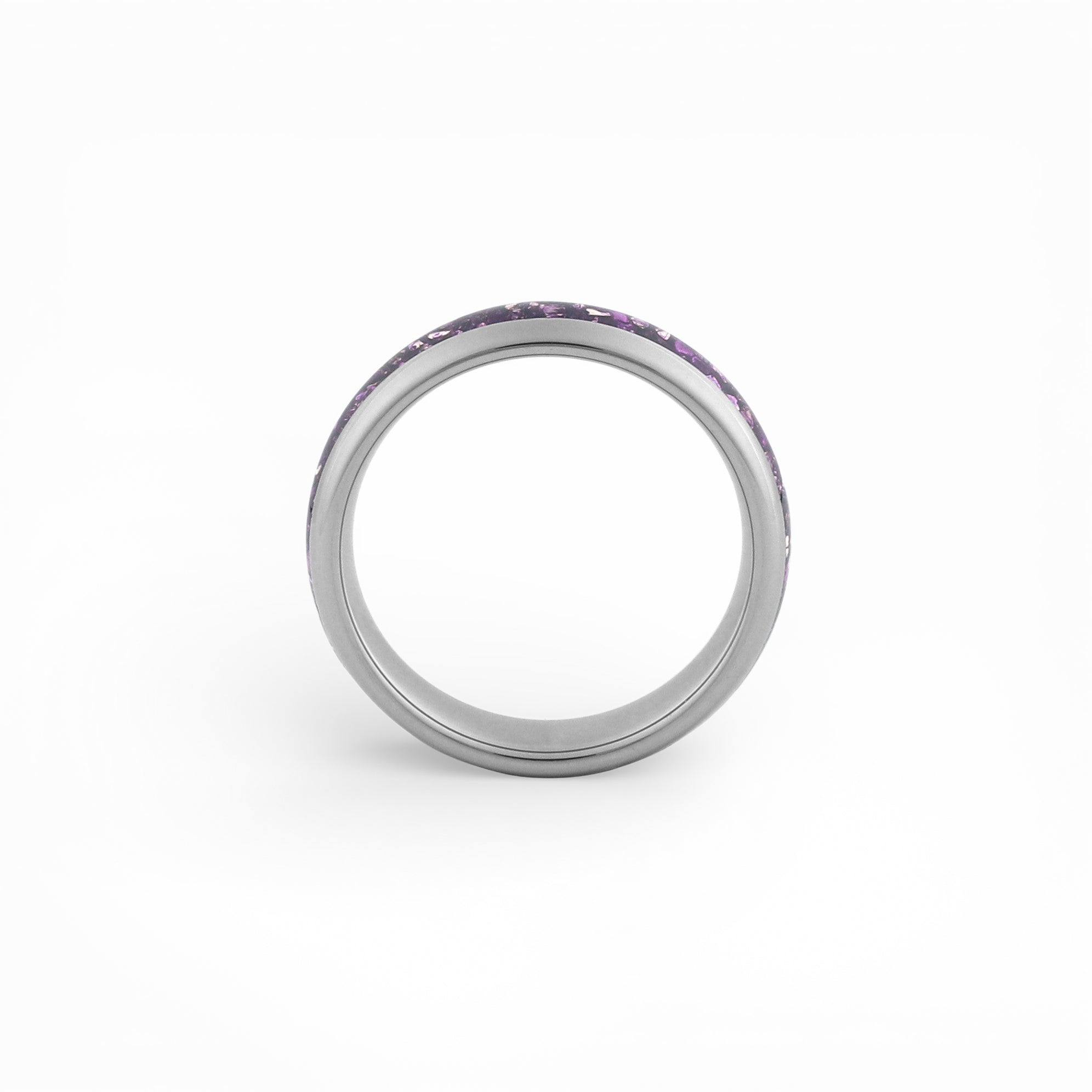 6mm silver amethyst wedding band with polished finish