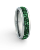 Front view of silver 6mm emerald tungsten wedding band