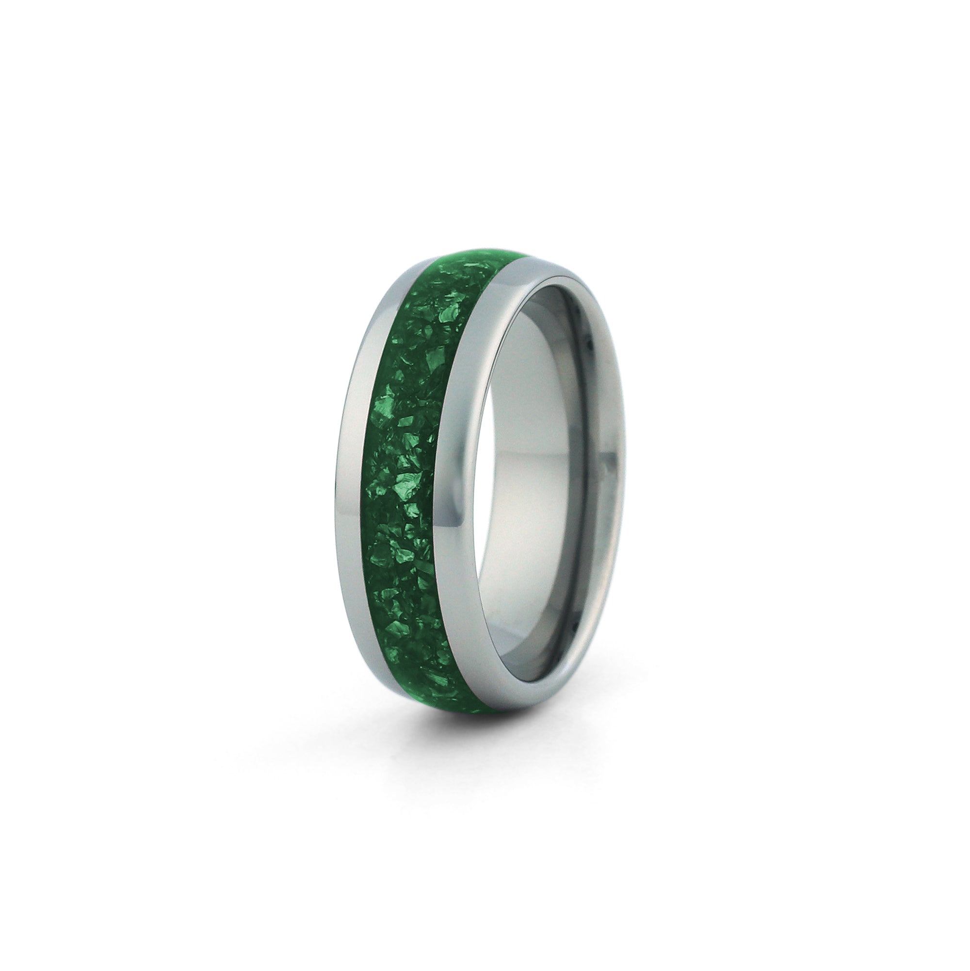 green inlay couples rings