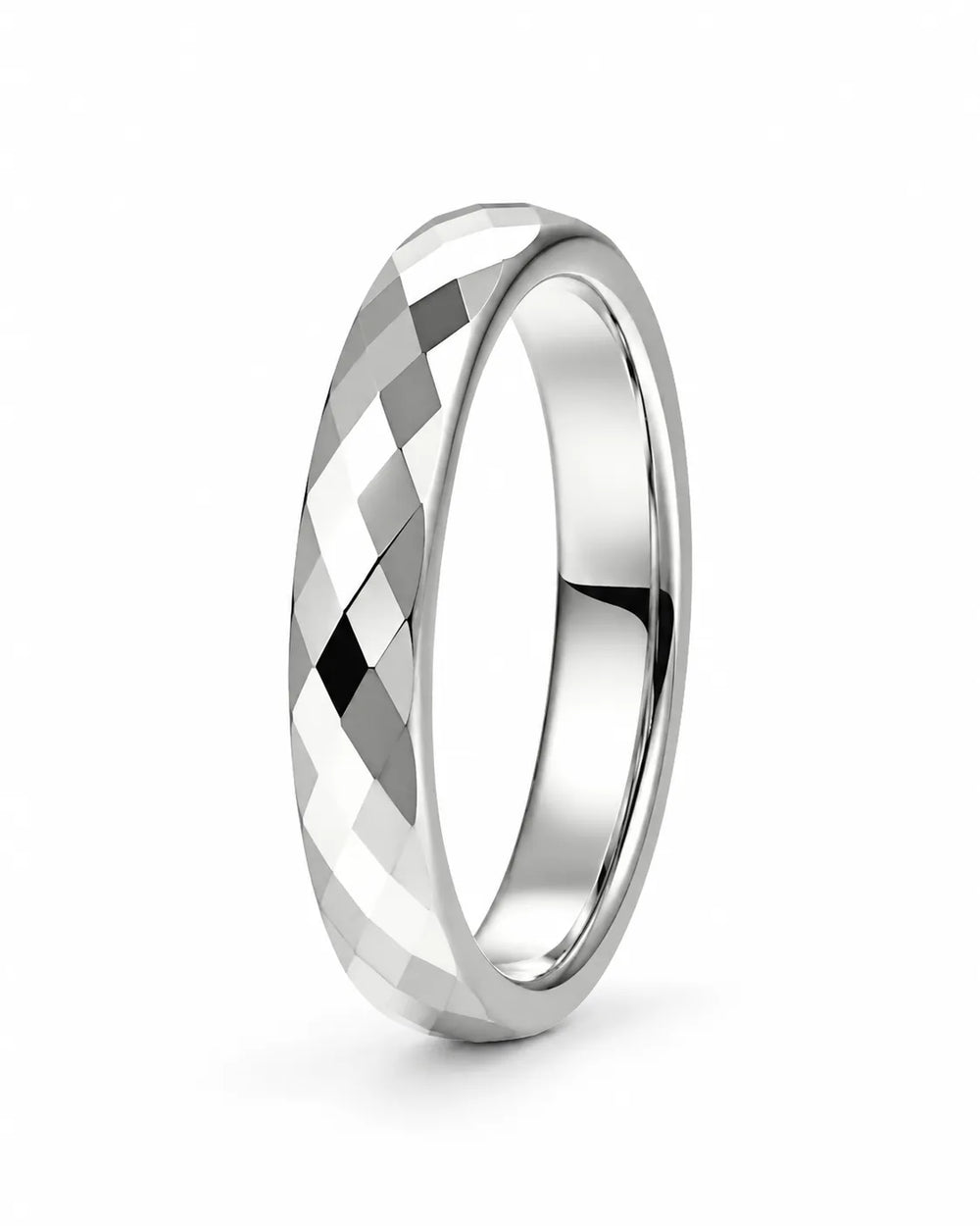 Silver 4mm faceted tungsten carbide wedding ring for men and women