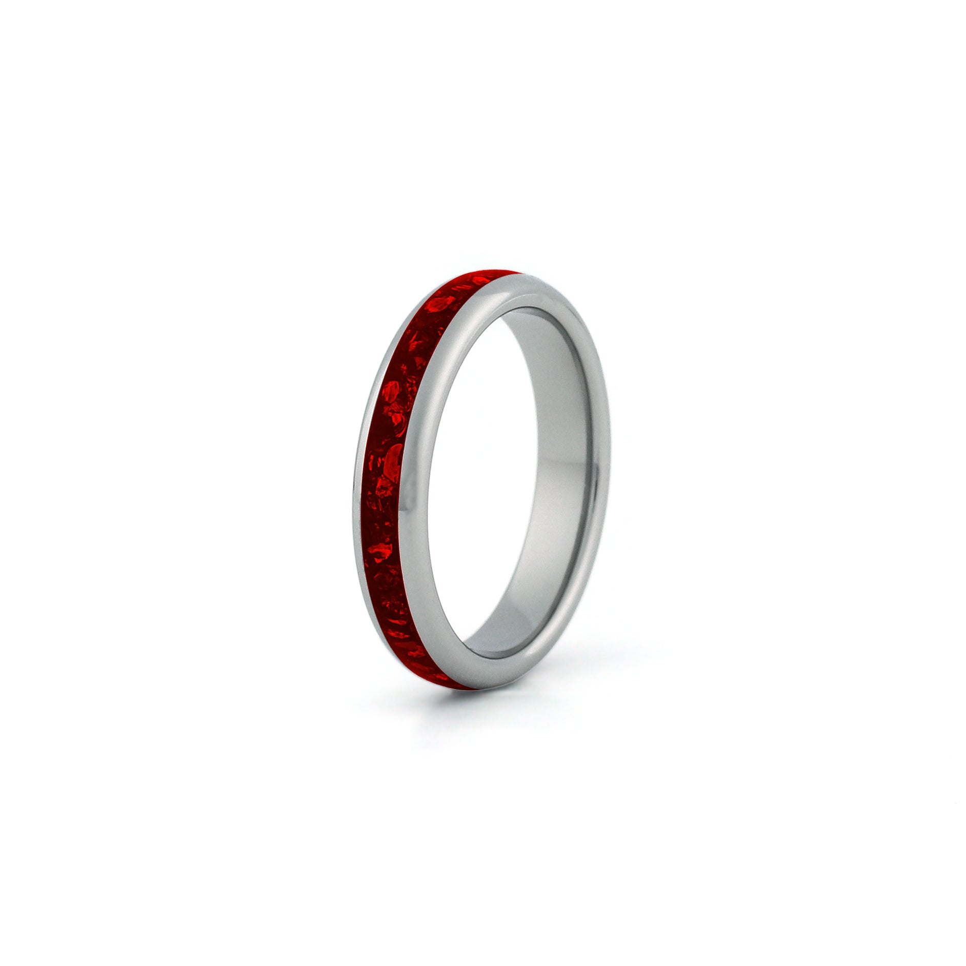 4mm silver tungsten ring with red ruby inlay slim wedding band