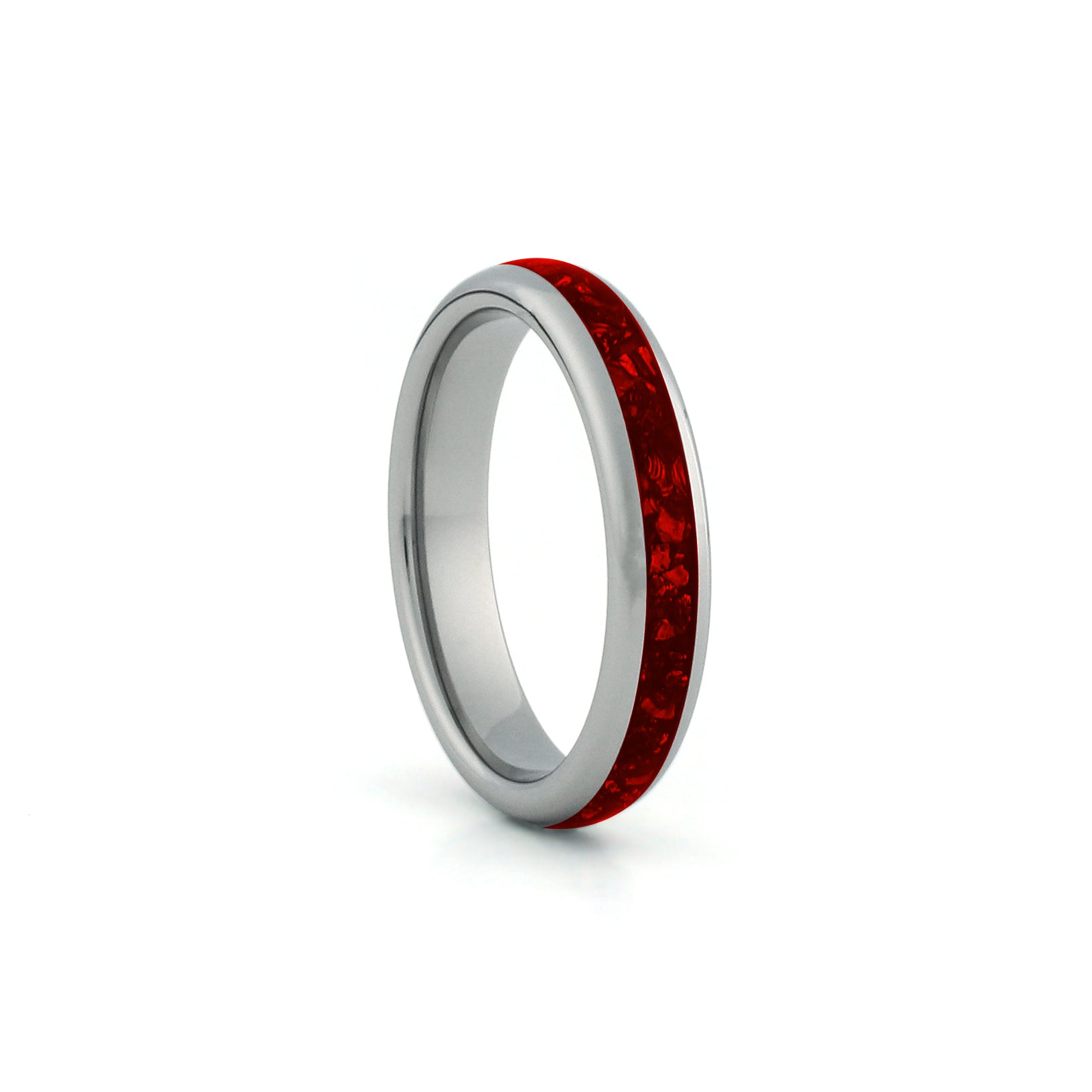 4mm silver tungsten ring with red ruby inlay slim wedding band
