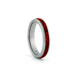 4mm silver tungsten ring with red ruby inlay slim wedding band