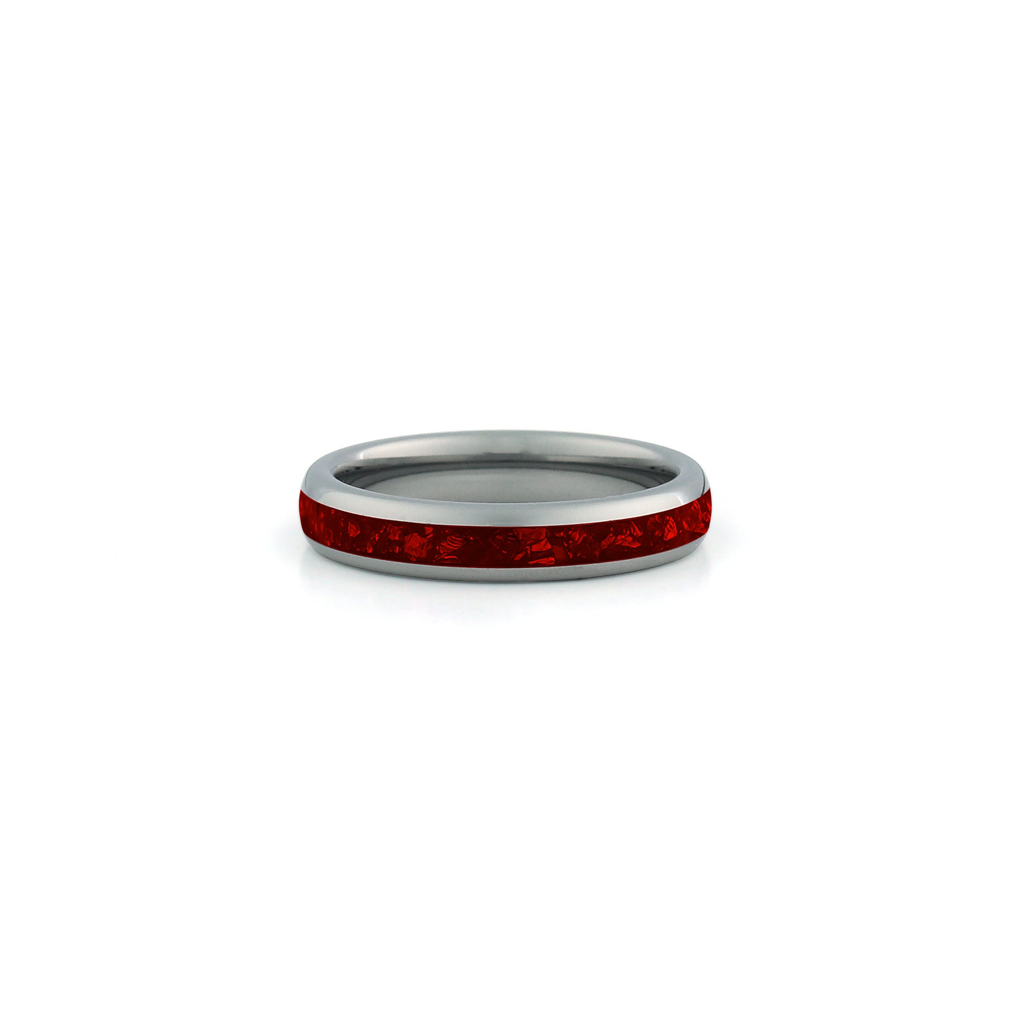 4mm silver tungsten ring with red ruby inlay slim wedding band
