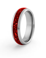 Men's silver tungsten wedding ring with ruby stone inlay, 6mm band