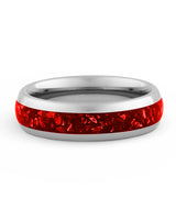 Front view of silver 6mm ruby tungsten wedding band