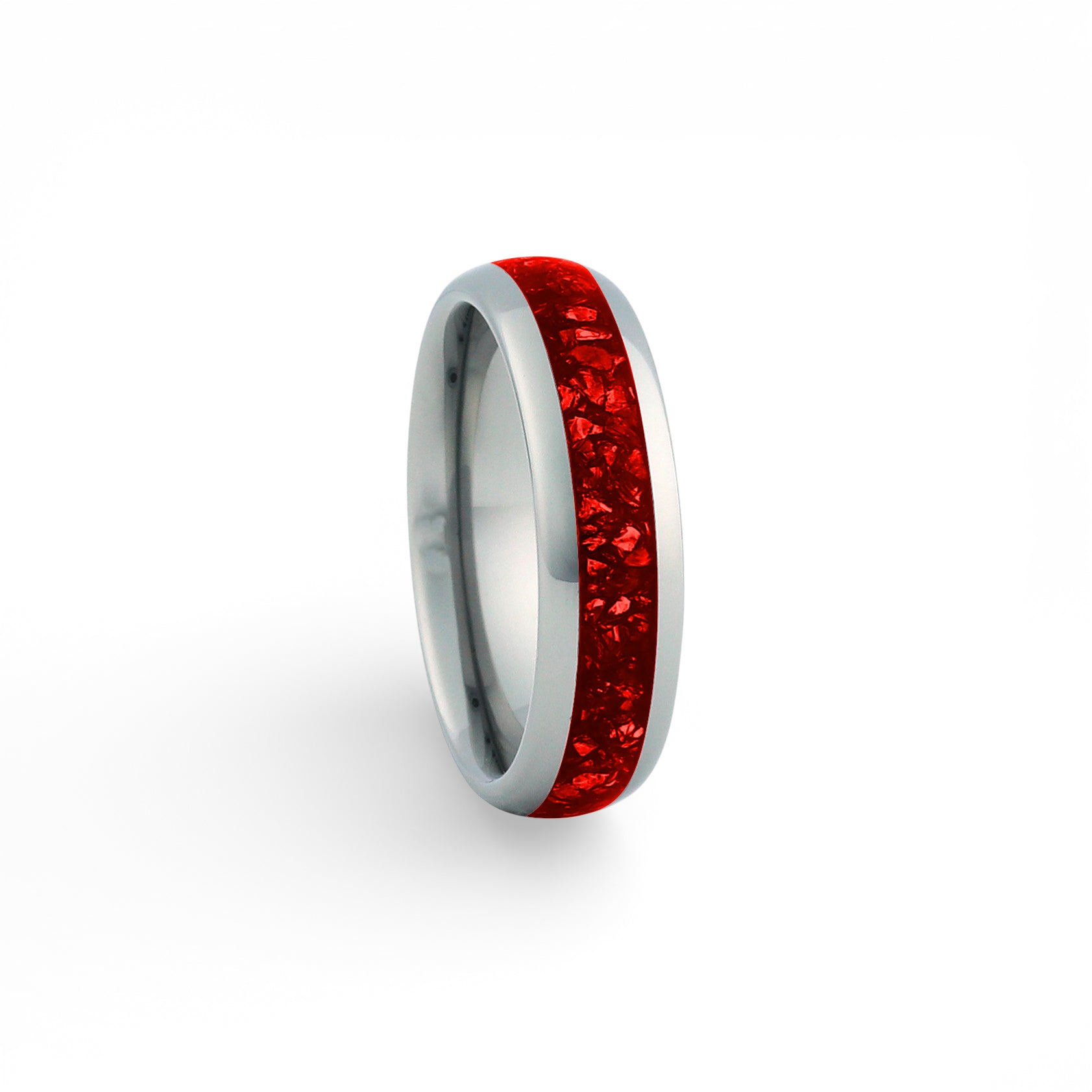 6mm silver tungsten ring with red ruby inlay unique wedding band