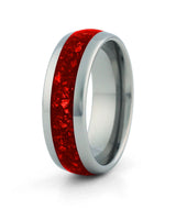 Men's silver tungsten wedding ring with ruby stone inlay, 8mm band