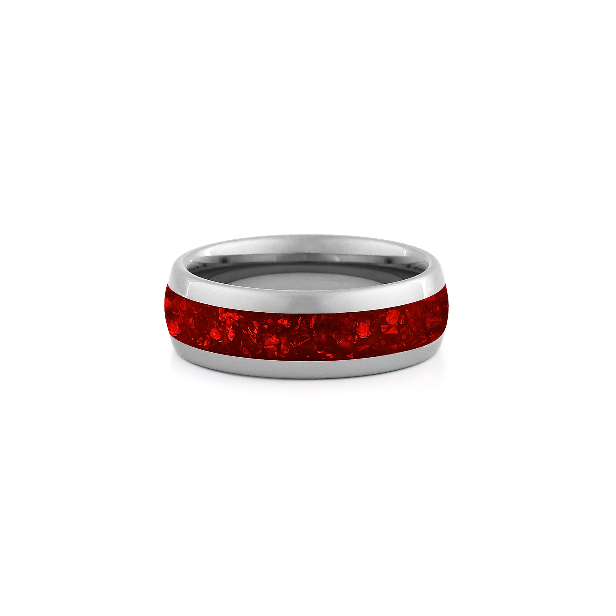 8mm silver tungsten ruby ring wide red gemstone wedding band
