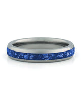 Front view of silver 4mm sapphire tungsten wedding band