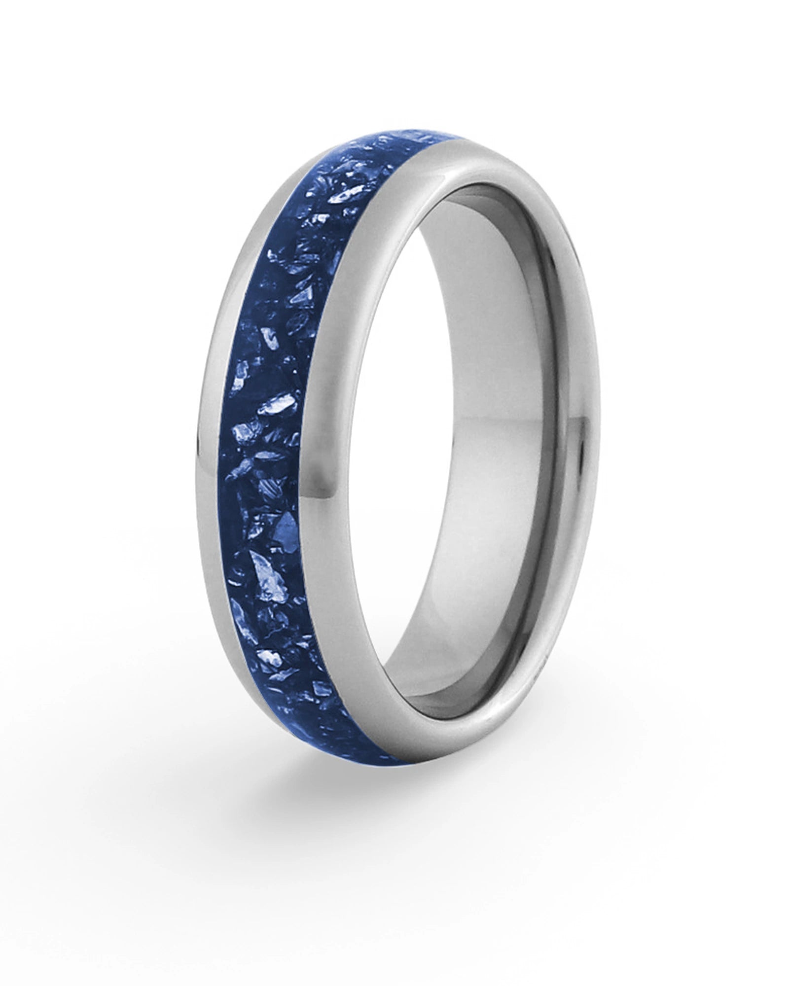 Men's silver tungsten wedding ring with sapphire stone inlay, 6mm band