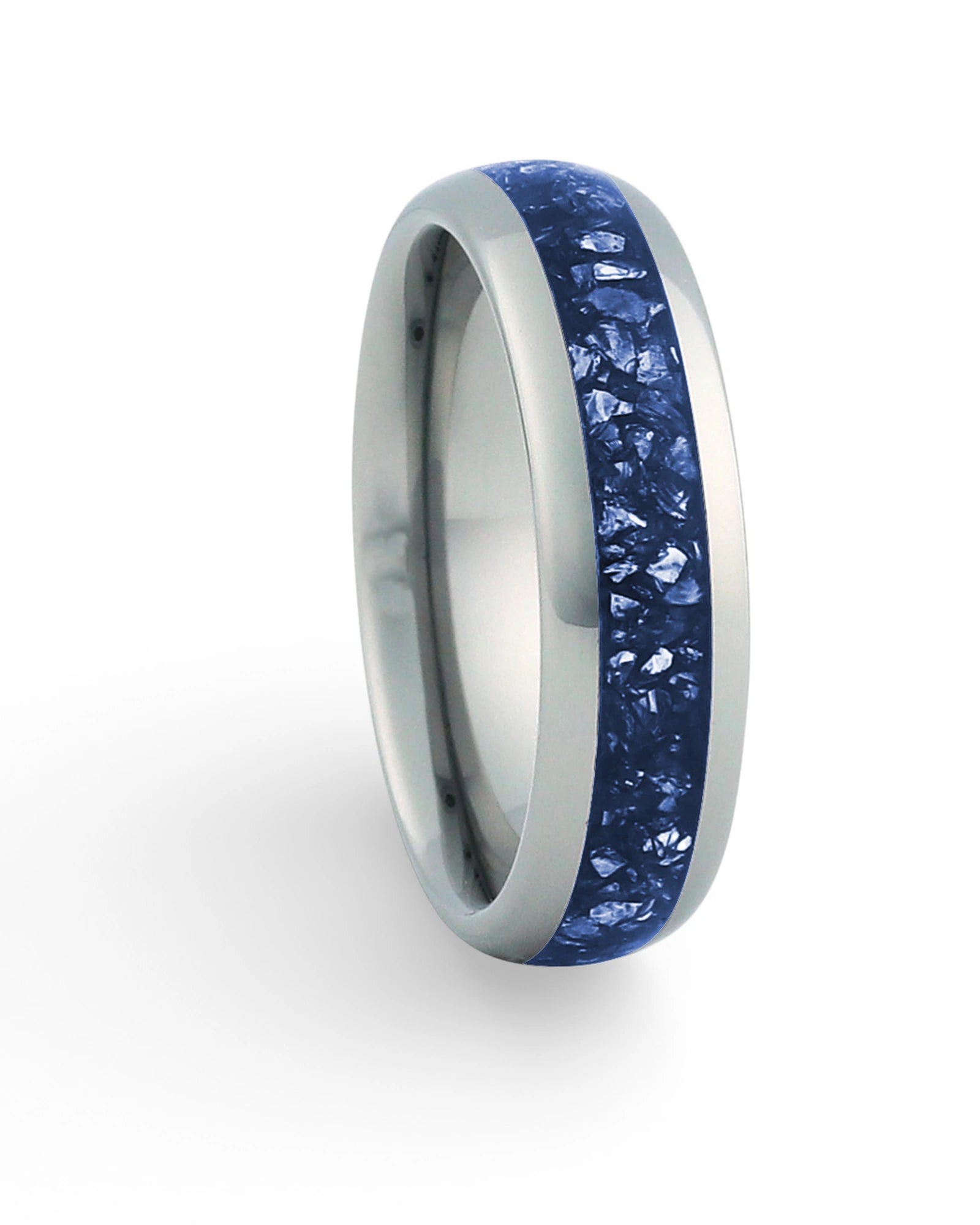 Front view of silver 6mm sapphire tungsten wedding band