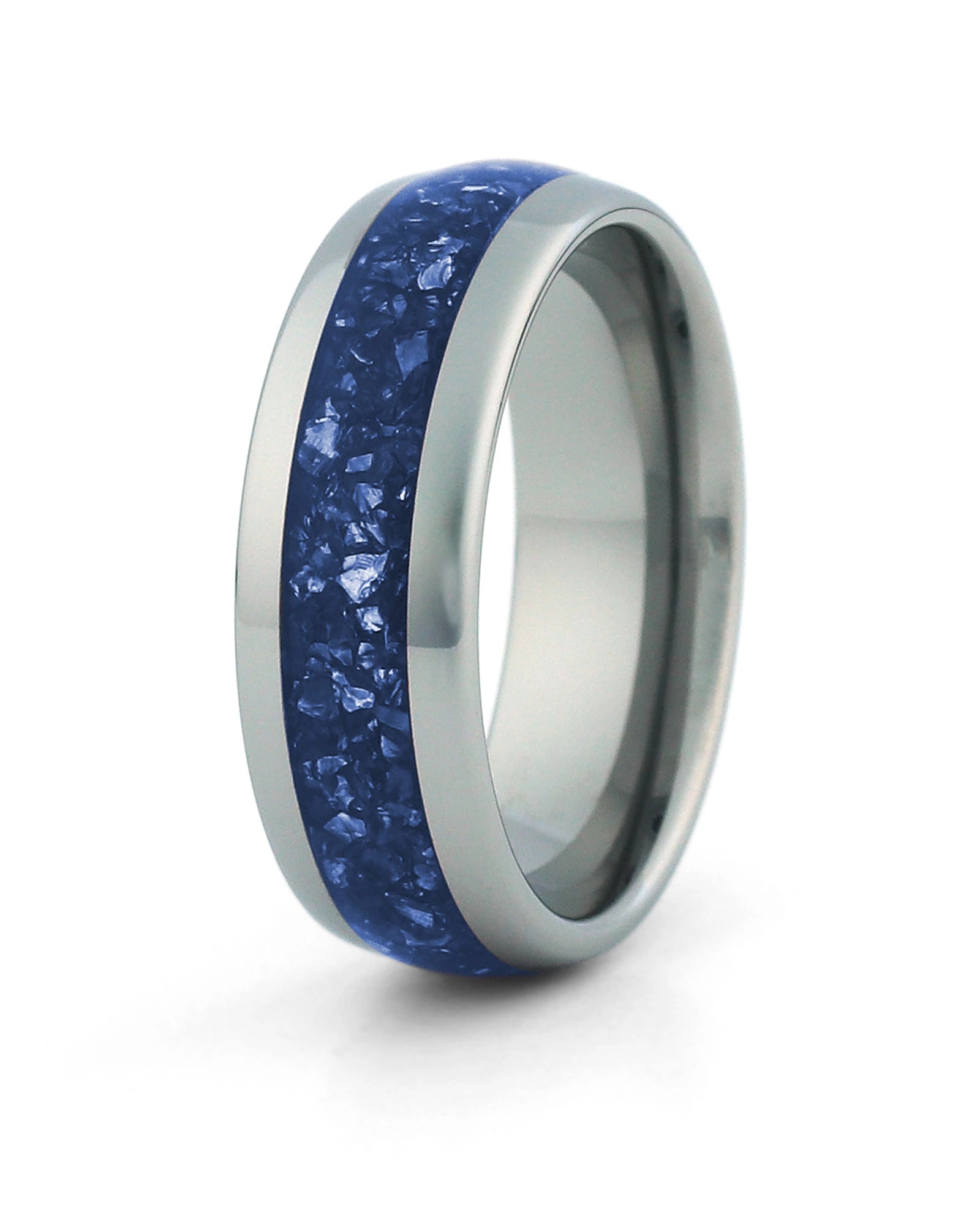 Men's silver tungsten wedding ring with sapphire stone inlay, 8mm band