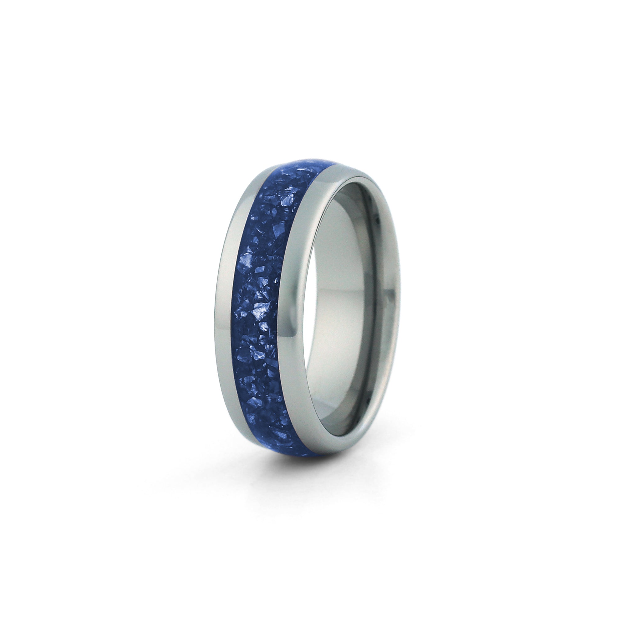 blue inlay couples ring set