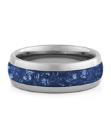 Front view of silver 8mm sapphire tungsten wedding band