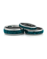 Silver turquoise tungsten couples wedding ring set shown together