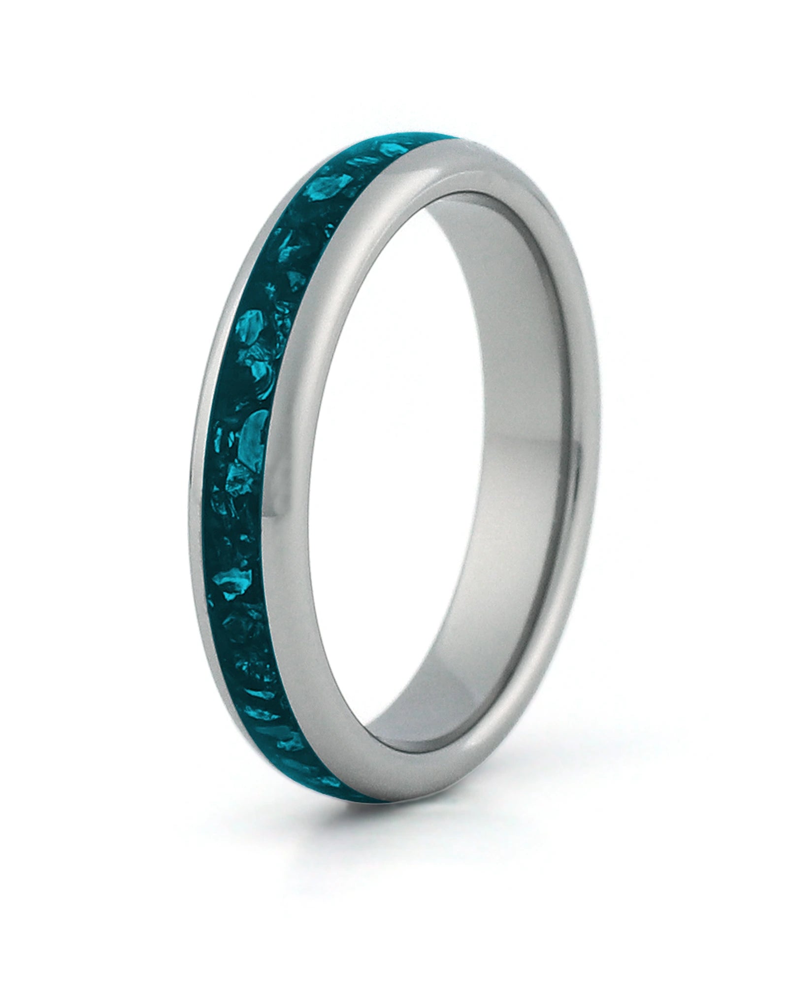 Silver tungsten wedding ring with turquoise stone inlay, 4mm band
