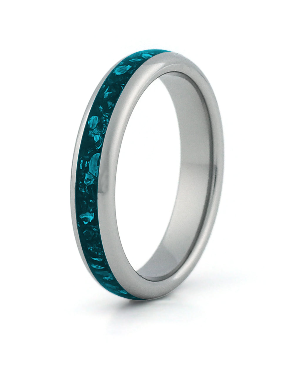 Silver tungsten wedding ring with turquoise stone inlay, 4mm band