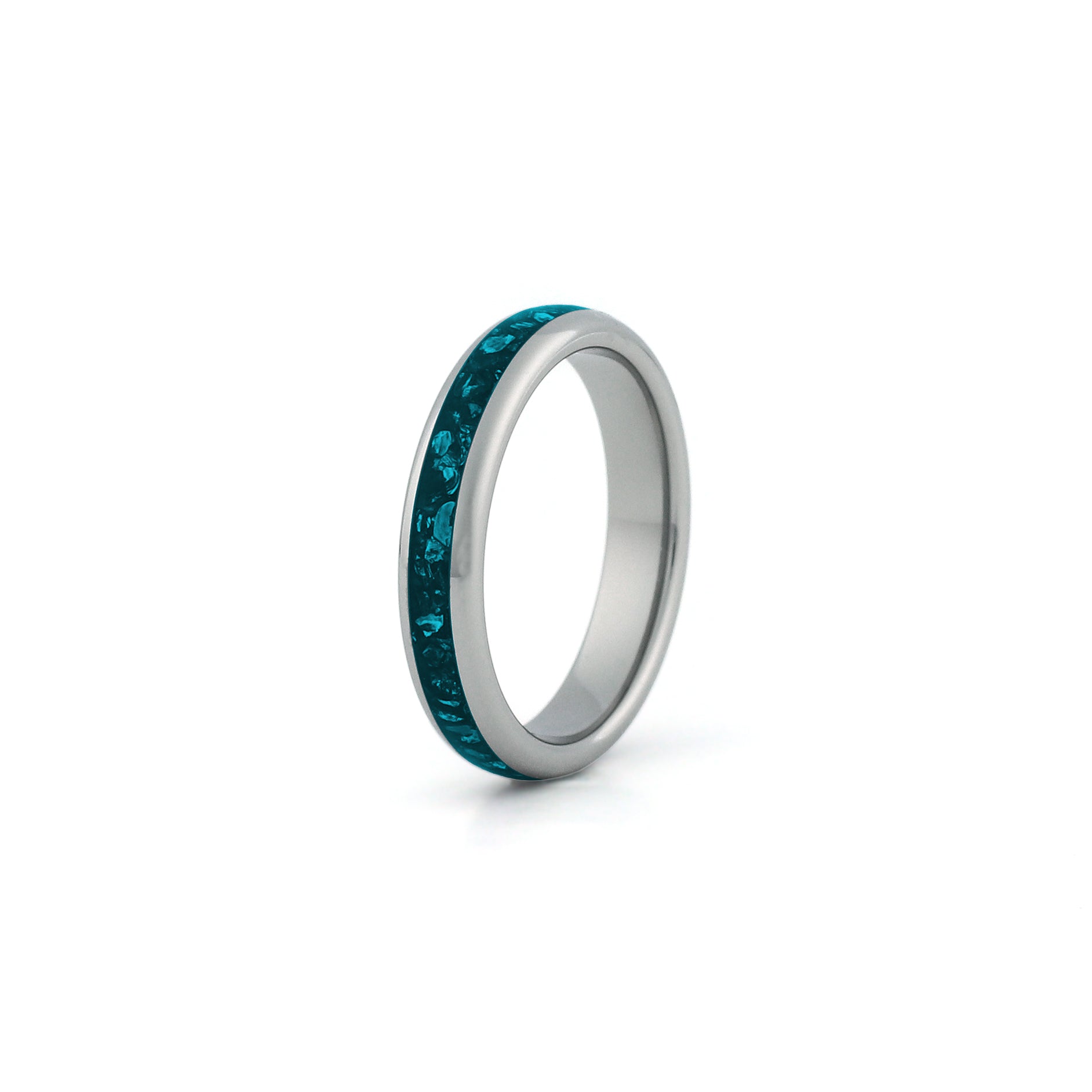 Turquoise couples rings in silver tungsten, matching his and hers wedding bands with turquoise inlay