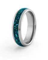 Men's silver tungsten wedding ring with turquoise stone inlay, 6mm band