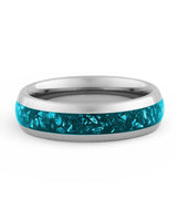 Front view of silver 6mm turquoise tungsten wedding band