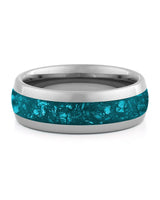 Front view of silver 8mm turquoise tungsten wedding band