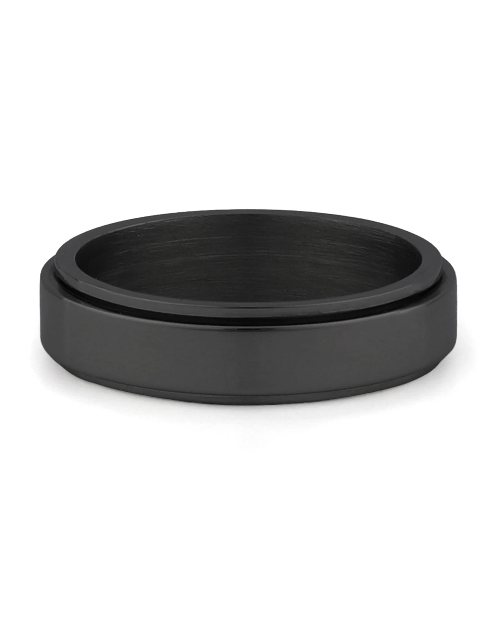 Front view of black stainless steel fidget ring