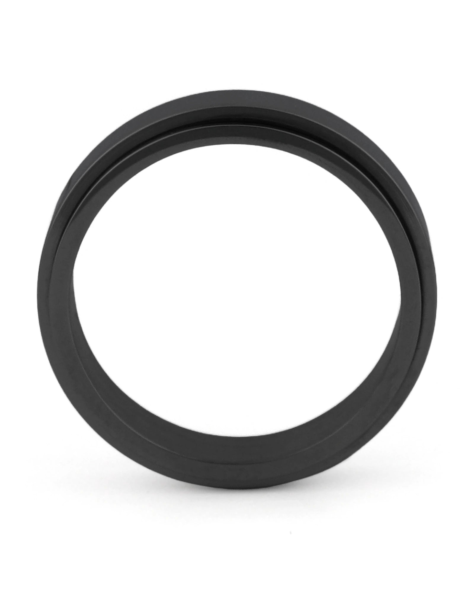 Side view of black stainless steel spinner ring