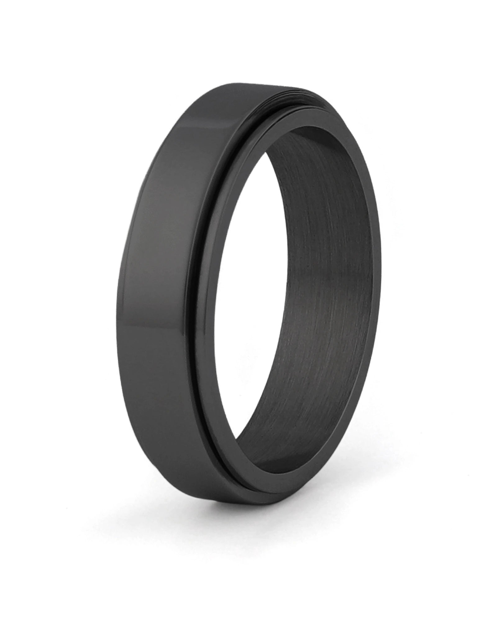 Black stainless steel spinner fidget ring for men