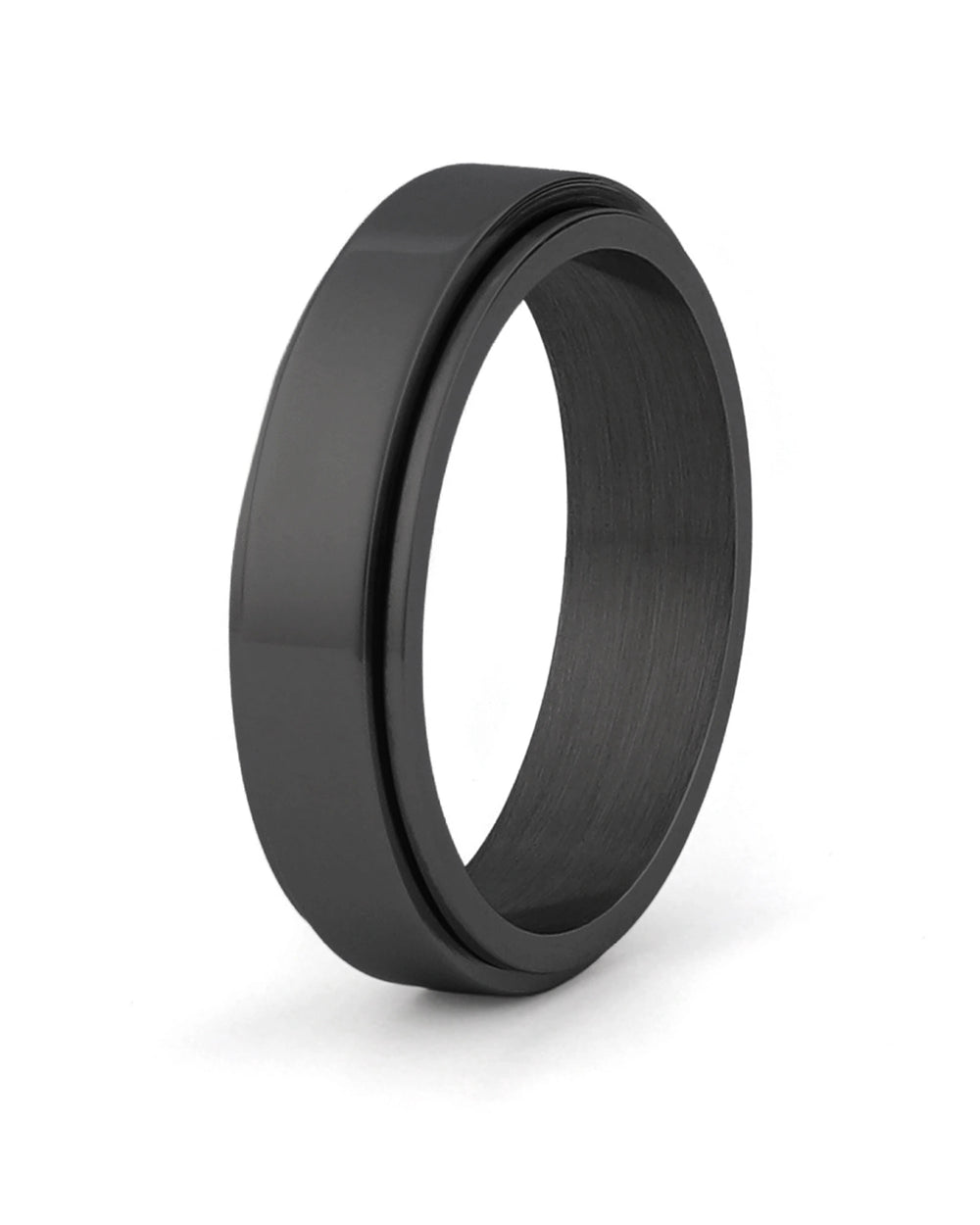 Black stainless steel spinner fidget ring for men