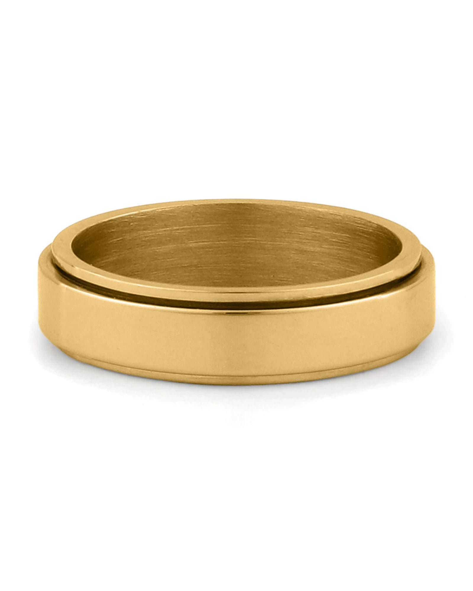 Front view of gold stainless steel fidget ring