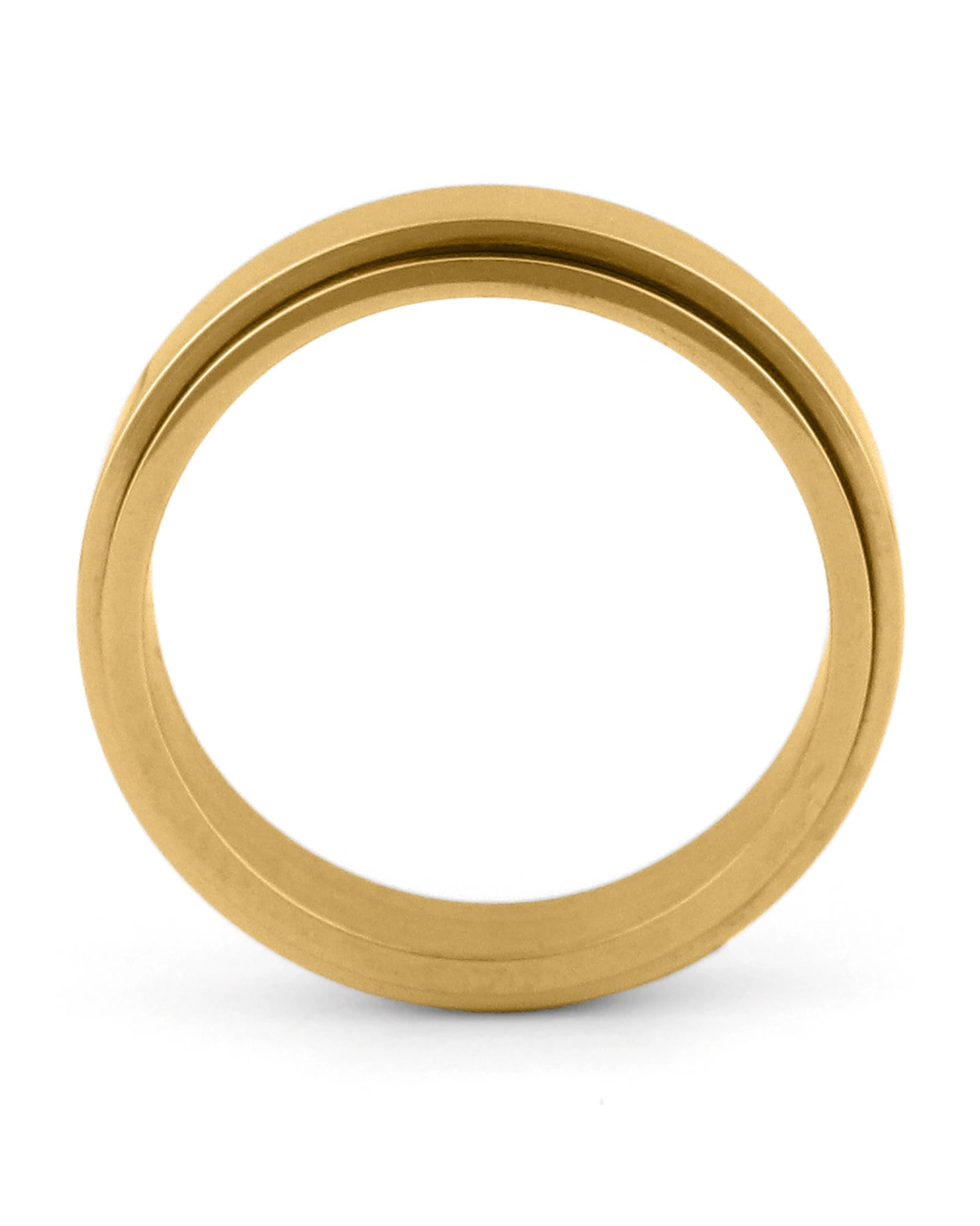 Side view of gold stainless steel spinner ring