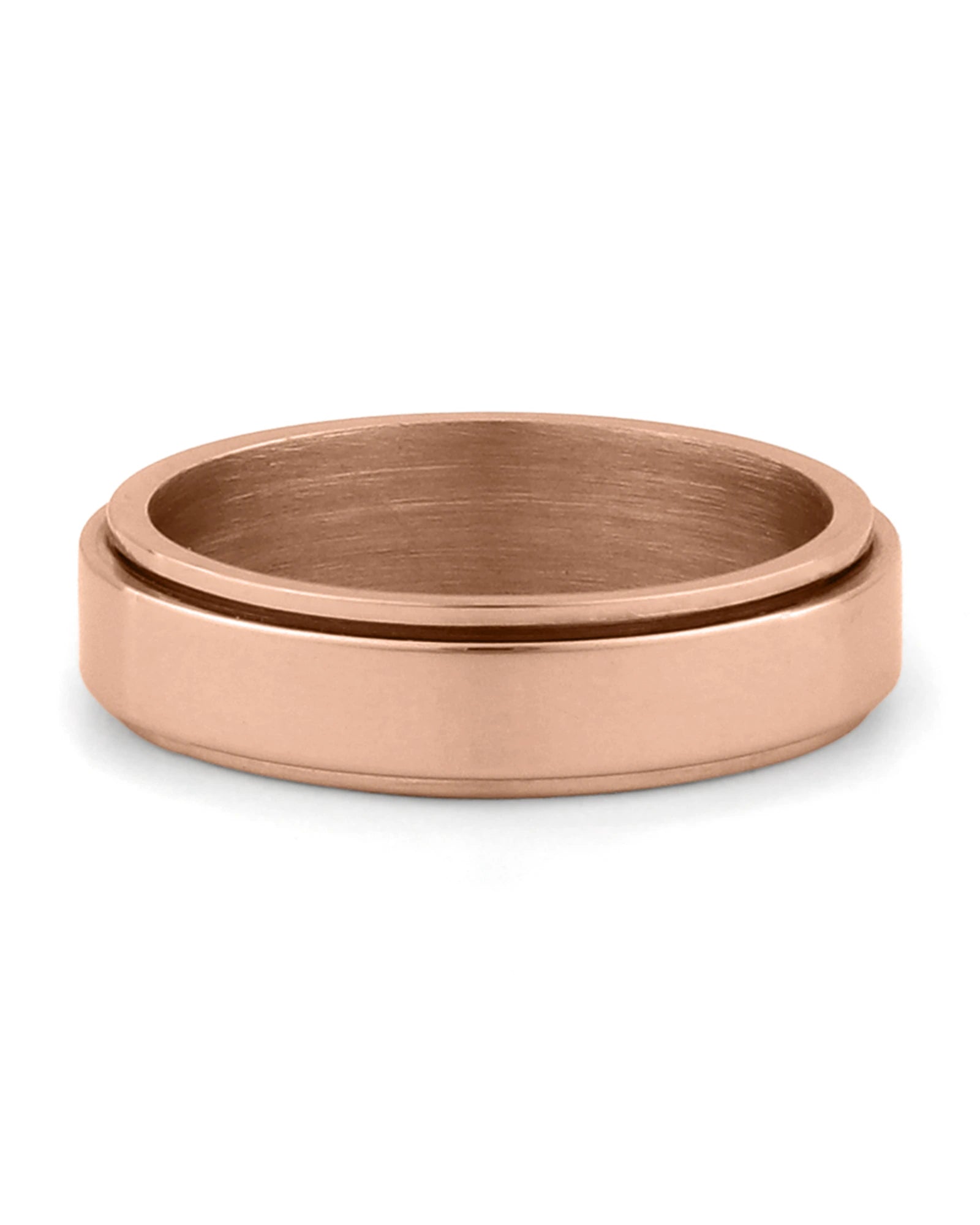 Front view of rose gold stainless steel fidget ring