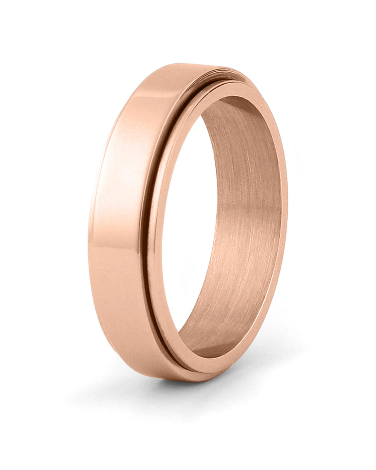 Rose gold stainless steel spinner fidget ring for men