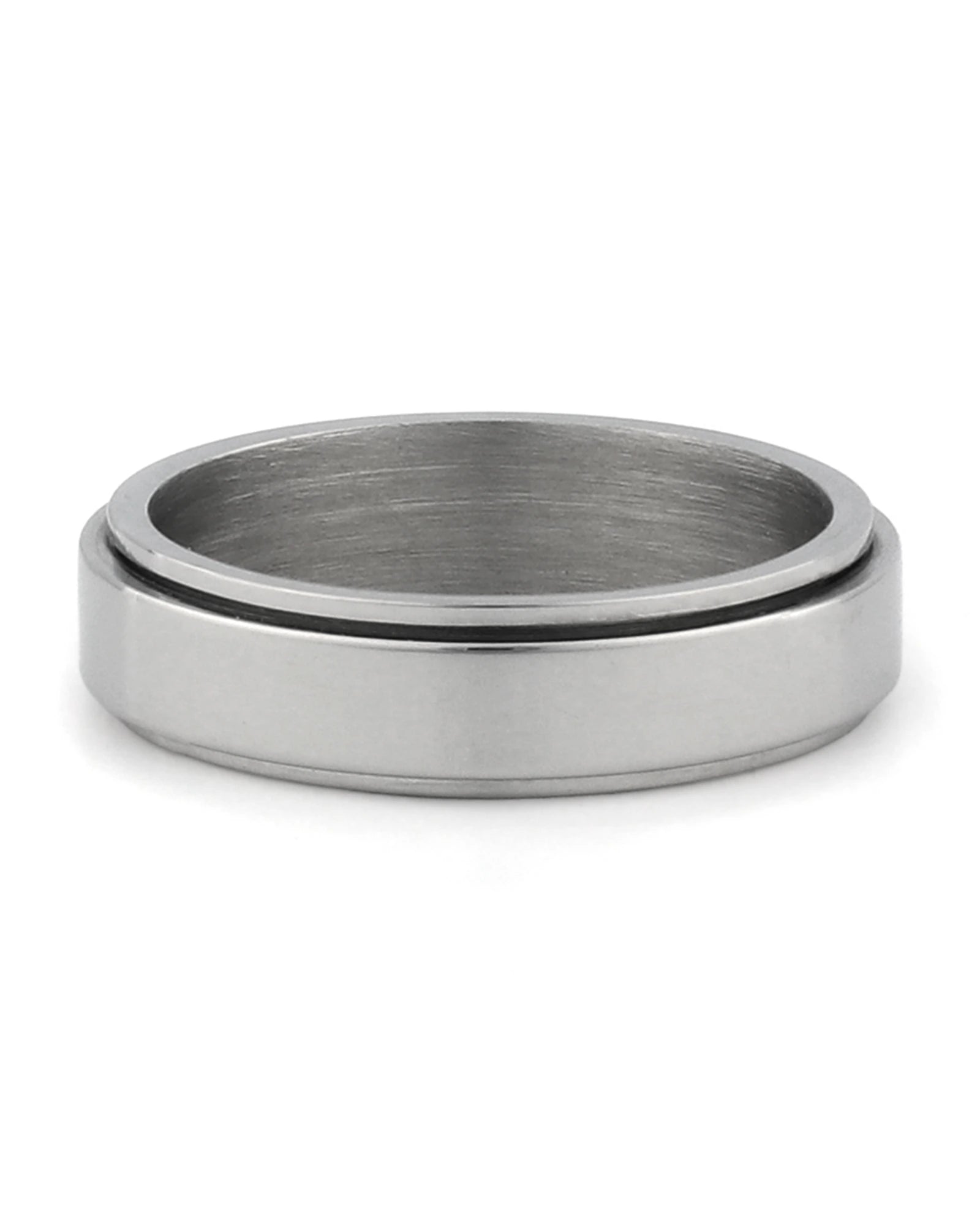 Front view of silver stainless steel fidget ring