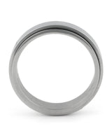 Side view of silver stainless steel spinner ring