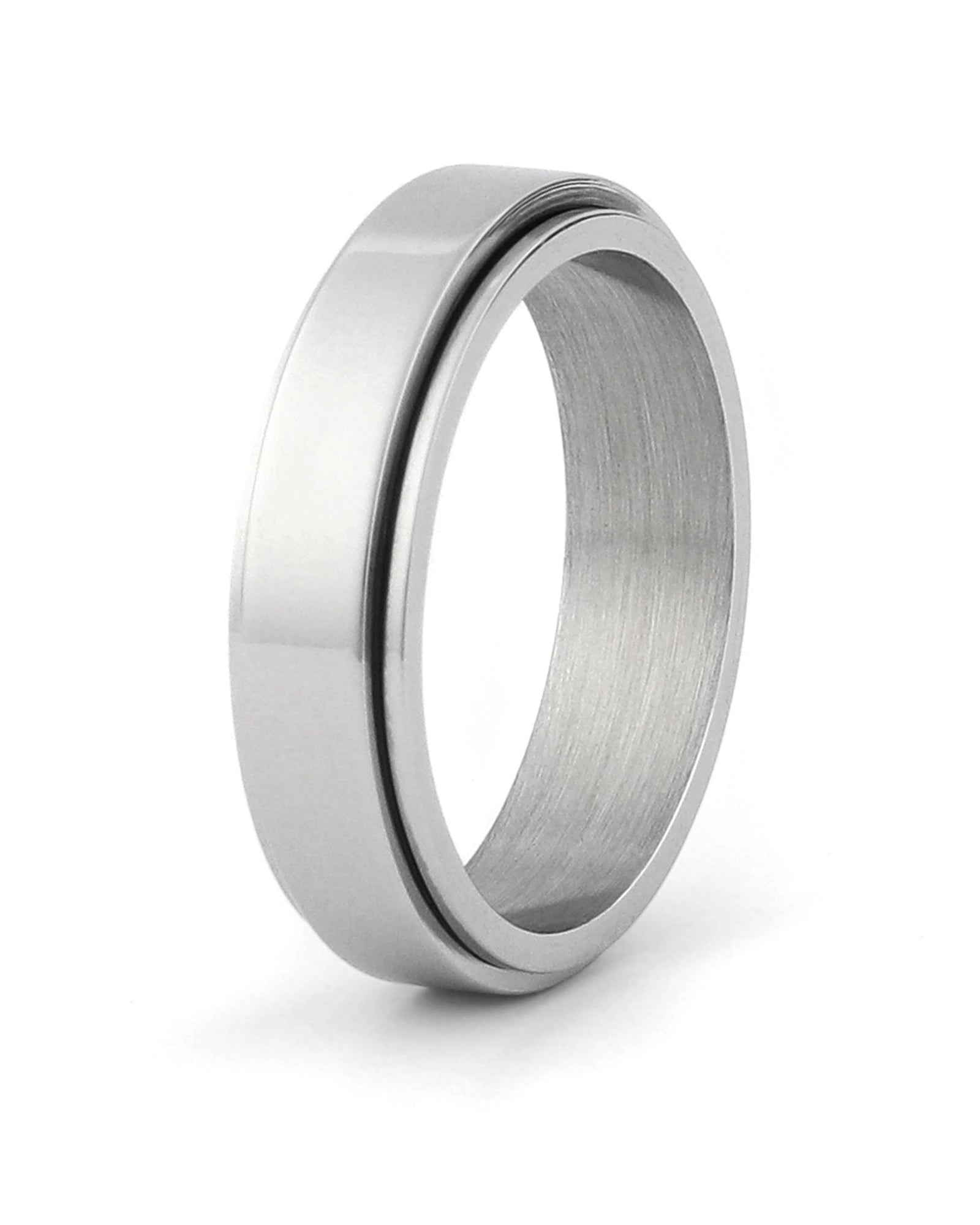 Silver stainless steel spinner fidget ring for men