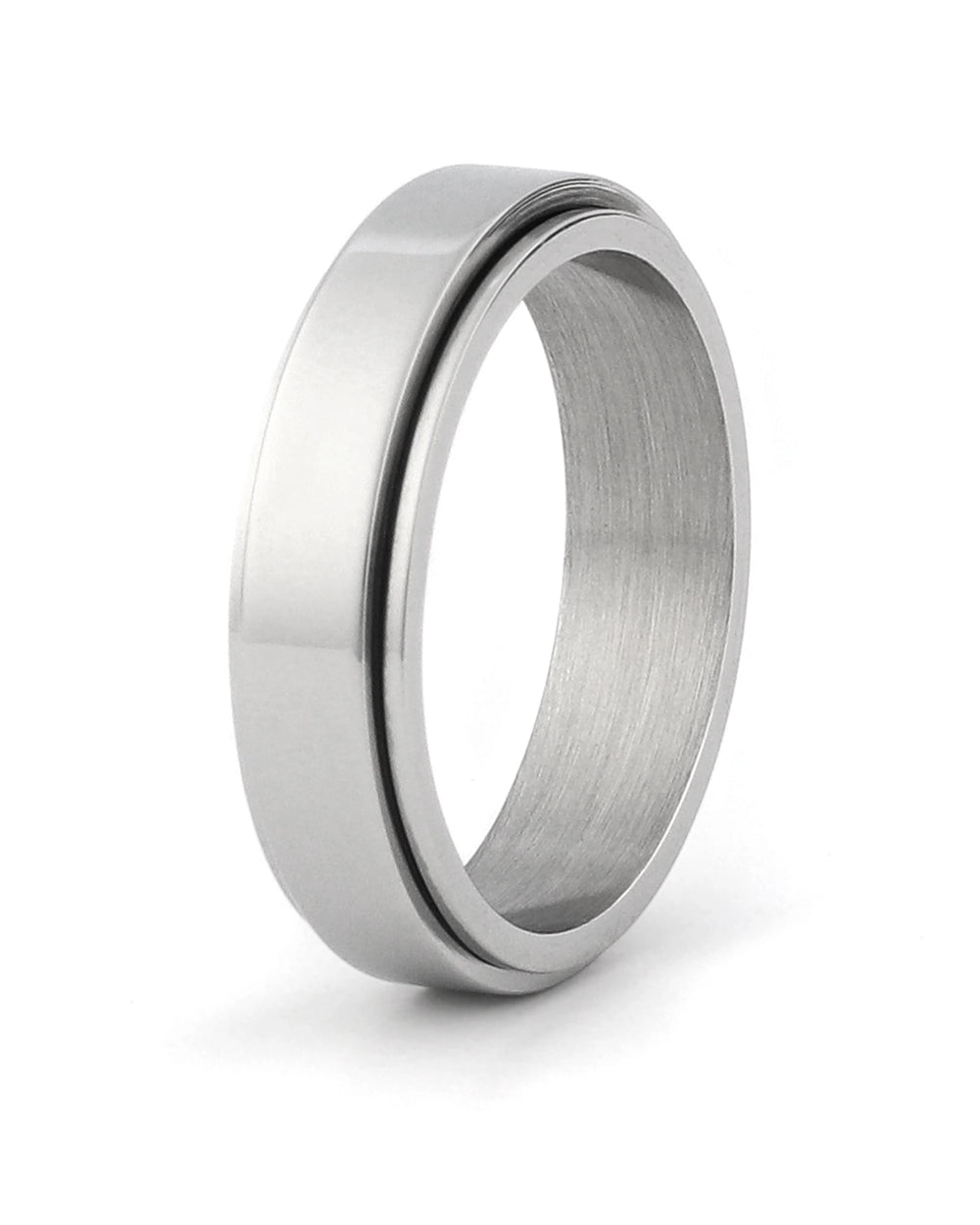 Silver stainless steel spinner fidget ring for men